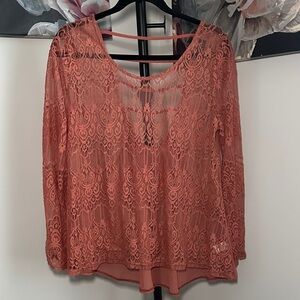 ASTR Coral Lace Long-Sleeve Blouse